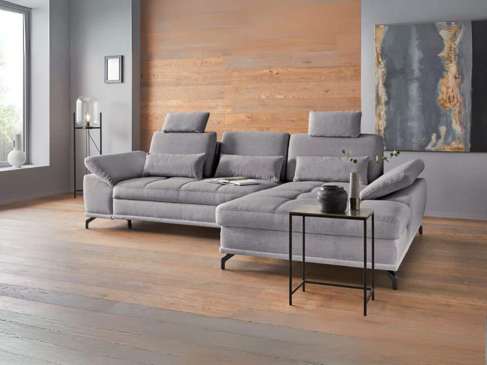 Ecksofa + Hocker 301x176cm Grau Federkern, Sitztiefenverstellung B-Ware OTR