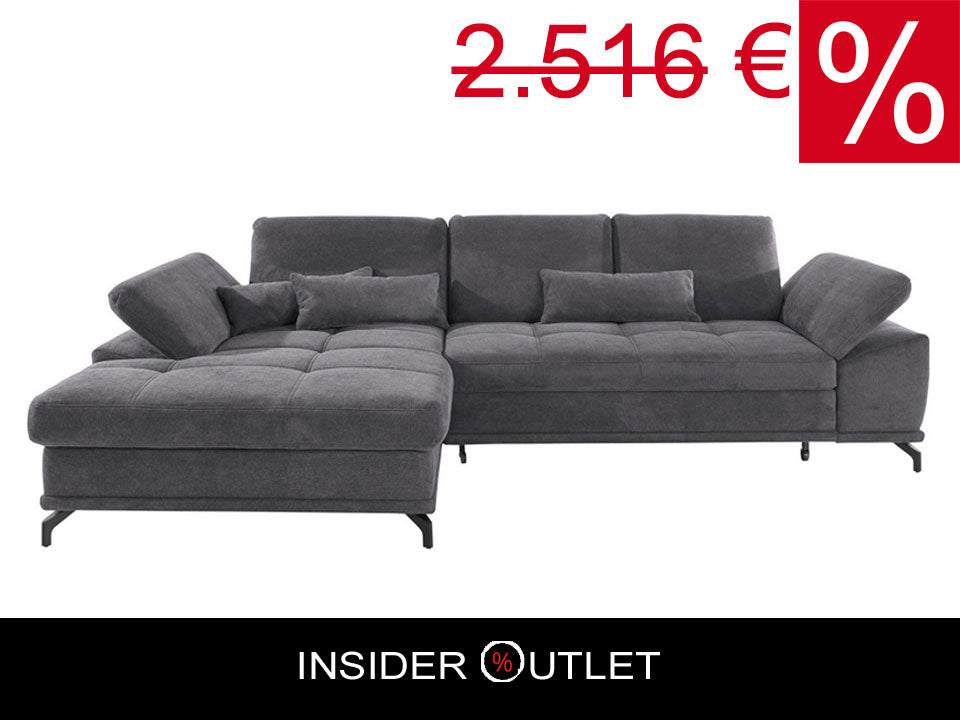 Ecksofa Costello Grau mit Sitztiefenverstellung und Federkern sofort lieferbar.