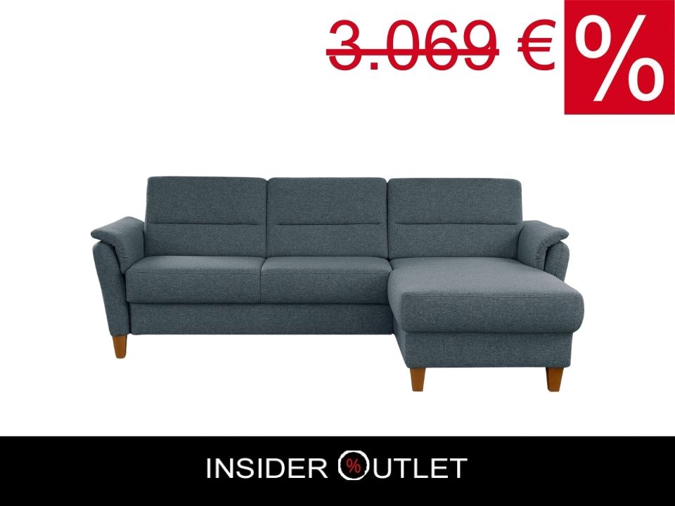 Kleines Ecksofa Grau Blau mit Schlaffunktion, Bettkasten und Federkern Couch Palmera jetzt reduziert im Angebot kaufen.
