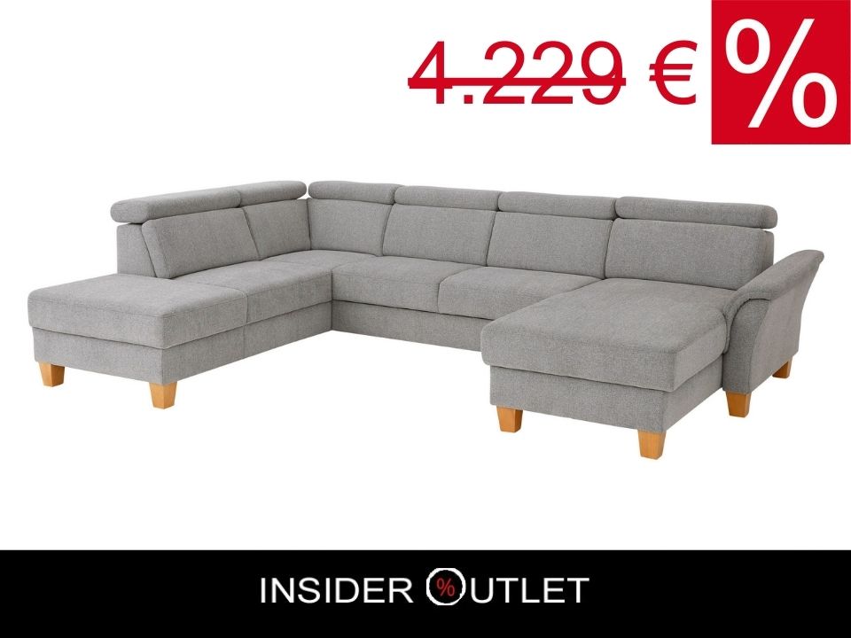 Wohnlandschaft Grau mit Schlaffunktion, Bettkasten, Federkern und Kopfteilverstellung, Conville jetzt reduziert im Angebot kaufen.