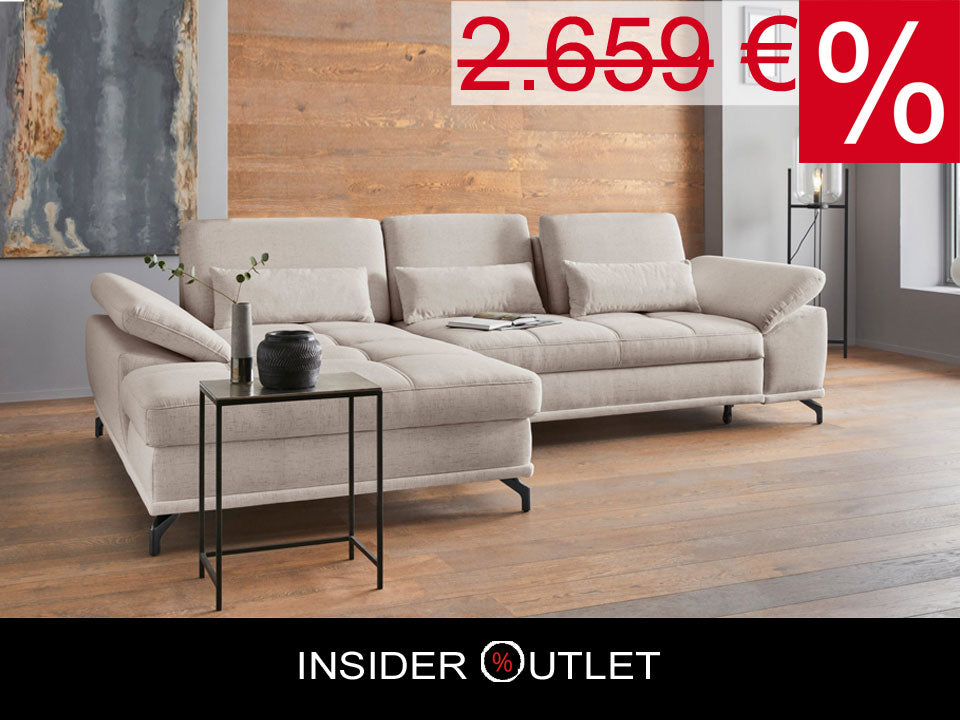 Design Ecksofa in Creme Beige mit Federkern, Sitztiefenverstellung, Armteilverstellung, Eckcouch Costello jetzt reduziert im Angebot bestellen.