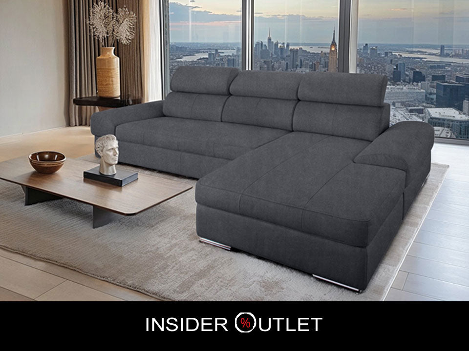 Ecksofa 284x171 cm Grau Schlaffunktion Kopfteilverstellung Luxus-Microfaser B-Ware