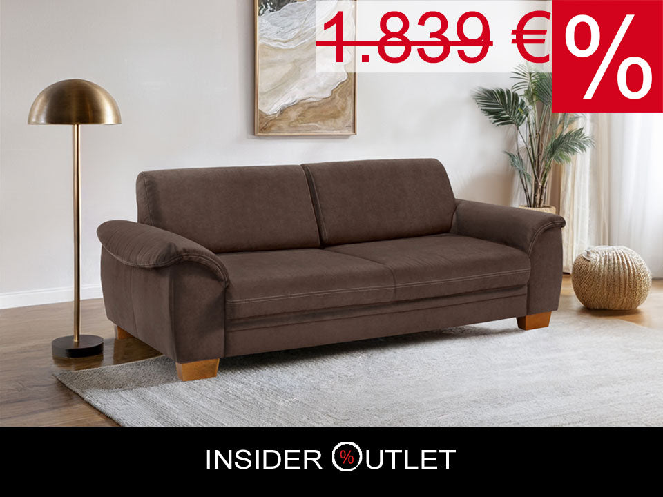 3,5 Sitzer Sofa Husum Braun mit Federkern und Sitztiefenverstellung in Luxus-Microfaser reduziert im Angebot sofort lieferbar.