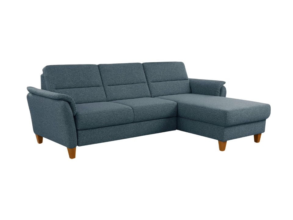 Kleines Ecksofa Grau Blau mit Schlaffunktion, Bettkasten und Federkern Couch Palmera jetzt reduziert im Angebot kaufen.