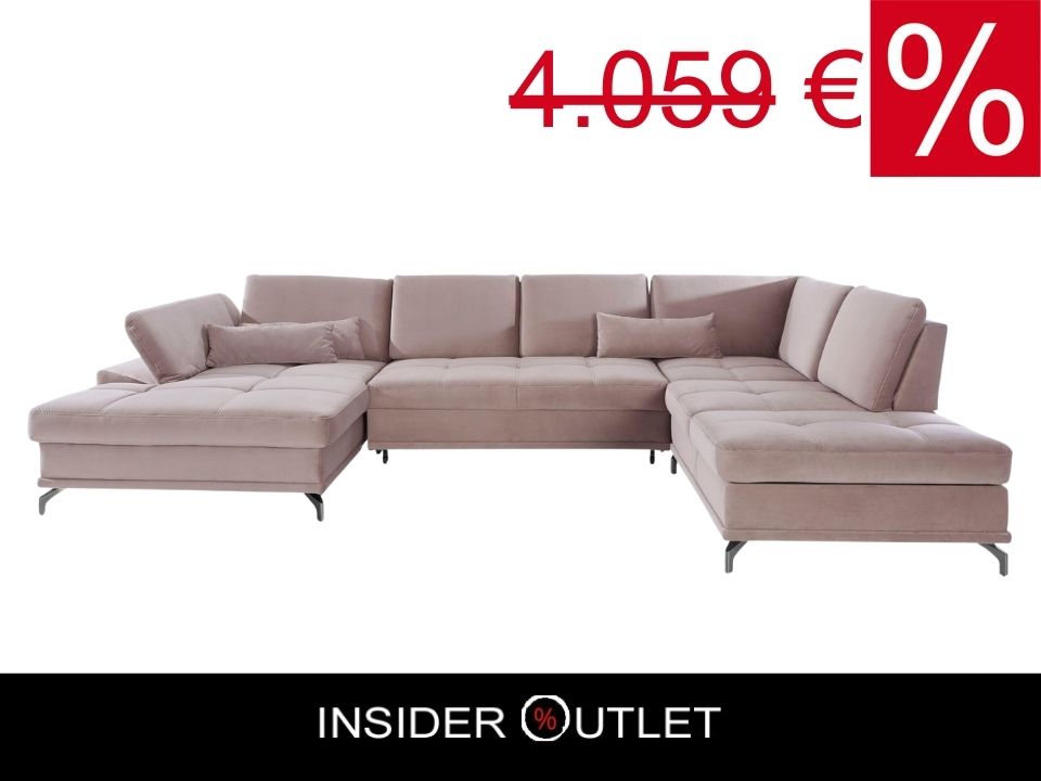 Wohnlandschaft Samt Beige mit Federkern und Sitztiefenverstellung im Skandi Design mit filgranen Füßen, Costello jetzt reduziert im Angebot bestellen.