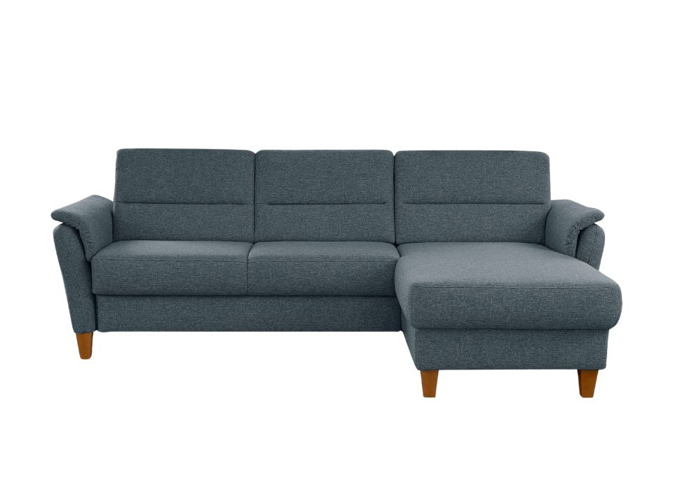 Kleines Ecksofa Grau Blau mit Schlaffunktion, Bettkasten und Federkern Couch Palmera jetzt reduziert im Angebot kaufen.