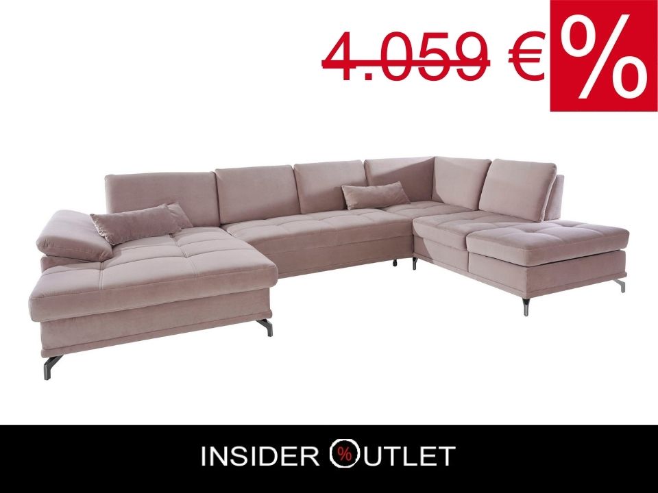 Wohnlandschaft Samt Beige mit Federkern und Sitztiefenverstellung im Skandi Design mit filgranen Füßen, Costello jetzt reduziert im Angebot bestellen.