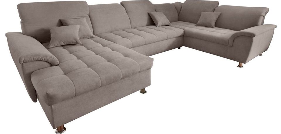 Wohnlandschaft 352cm Taupe Schlaffunktion Bettkasten Beige B-Ware