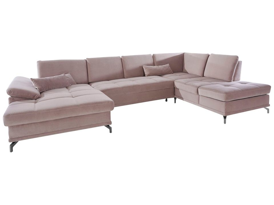 Wohnlandschaft Samt Beige 363cm Federkern B-Ware