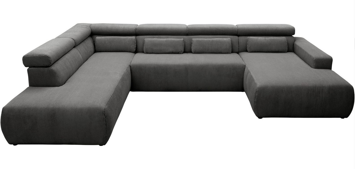 Wohnlandschaft Cord Grau U-Form Cordsofa 359x228 cm B-Ware