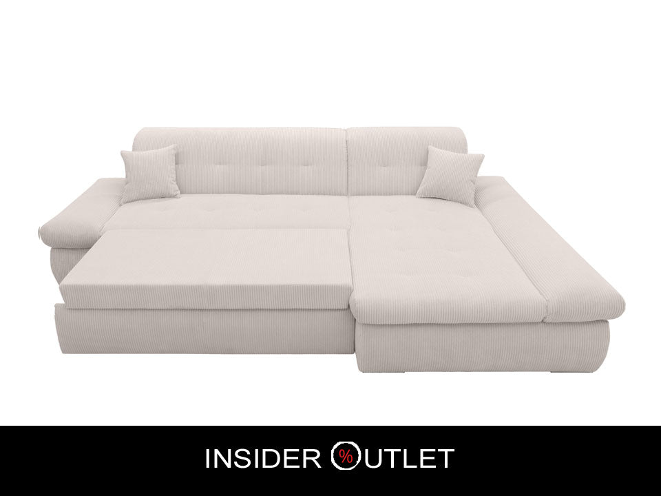 XL Ecksofa London Cord Beige 300x172 cm mit Schlaffunktion und Armteilverstellung Cordsofa Schlafsofa OTR