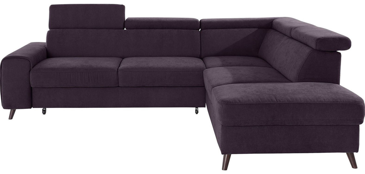 Ecksofa Forza in pflegeleichtem Microfaser in Purple Lila mit Kopfteilverstellung.