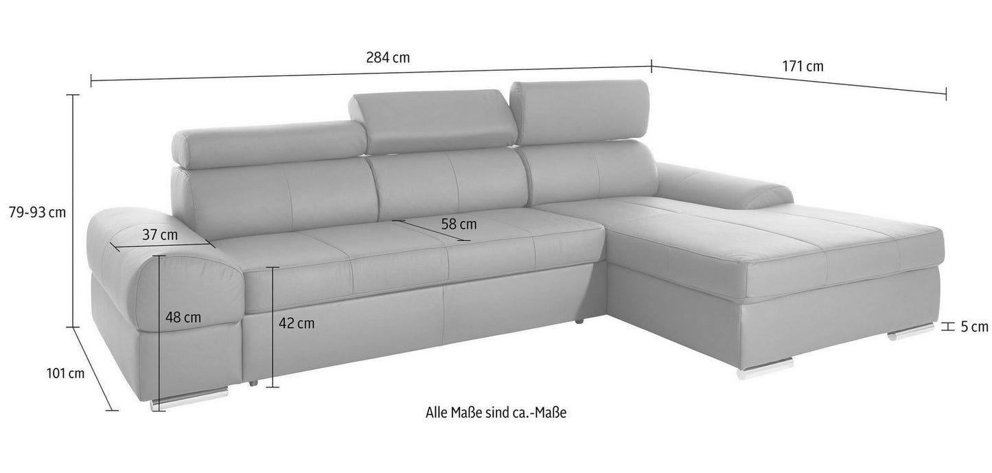 Ecksofa 284x171 cm Grau Schlaffunktion Kopfteilverstellung Luxus-Microfaser B-Ware