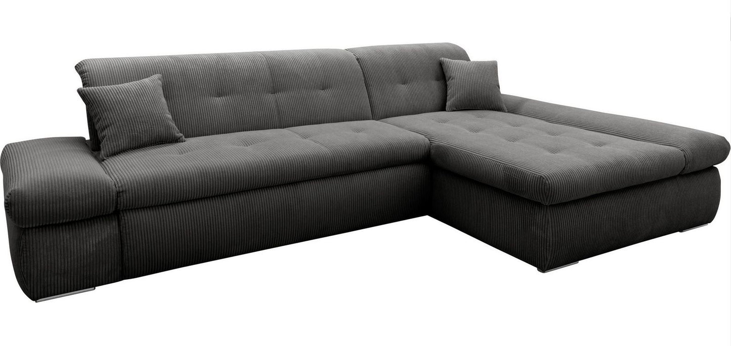 Ecksofa Moric Cord Grau mit Schlaffunktion und Armteilverstellung, Cordsofa, Cordschlafsofa, Couch grau.