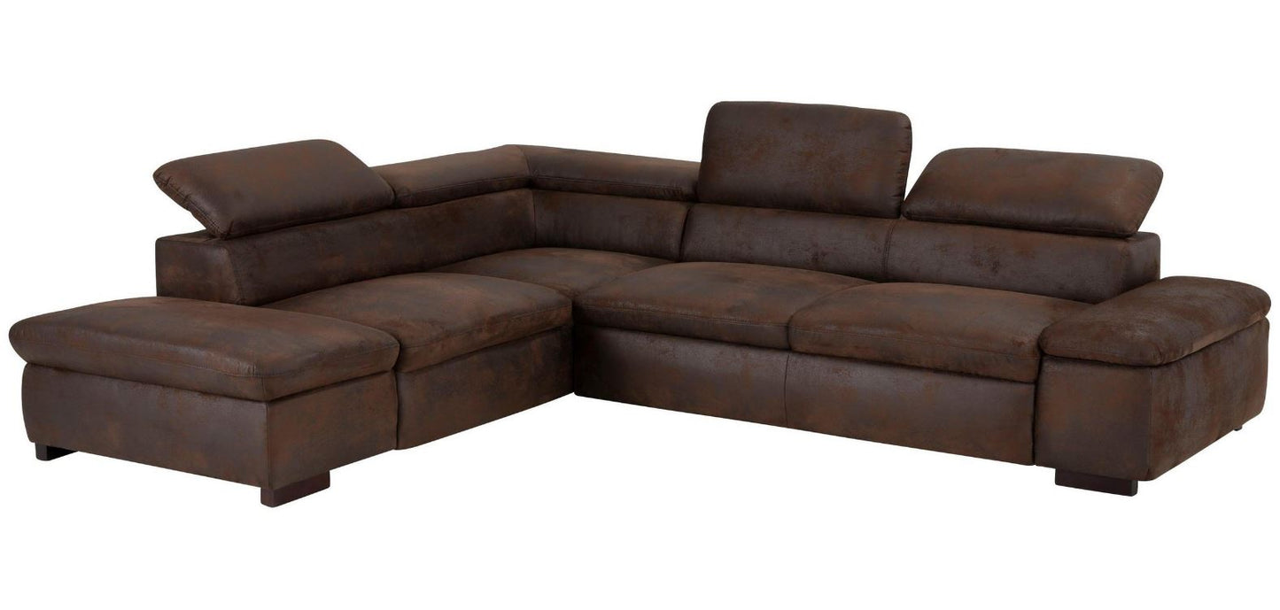 Ecksofa Alberto 272x226 cm in Luxus Microfaser Braun Antiklederoptik B-Ware