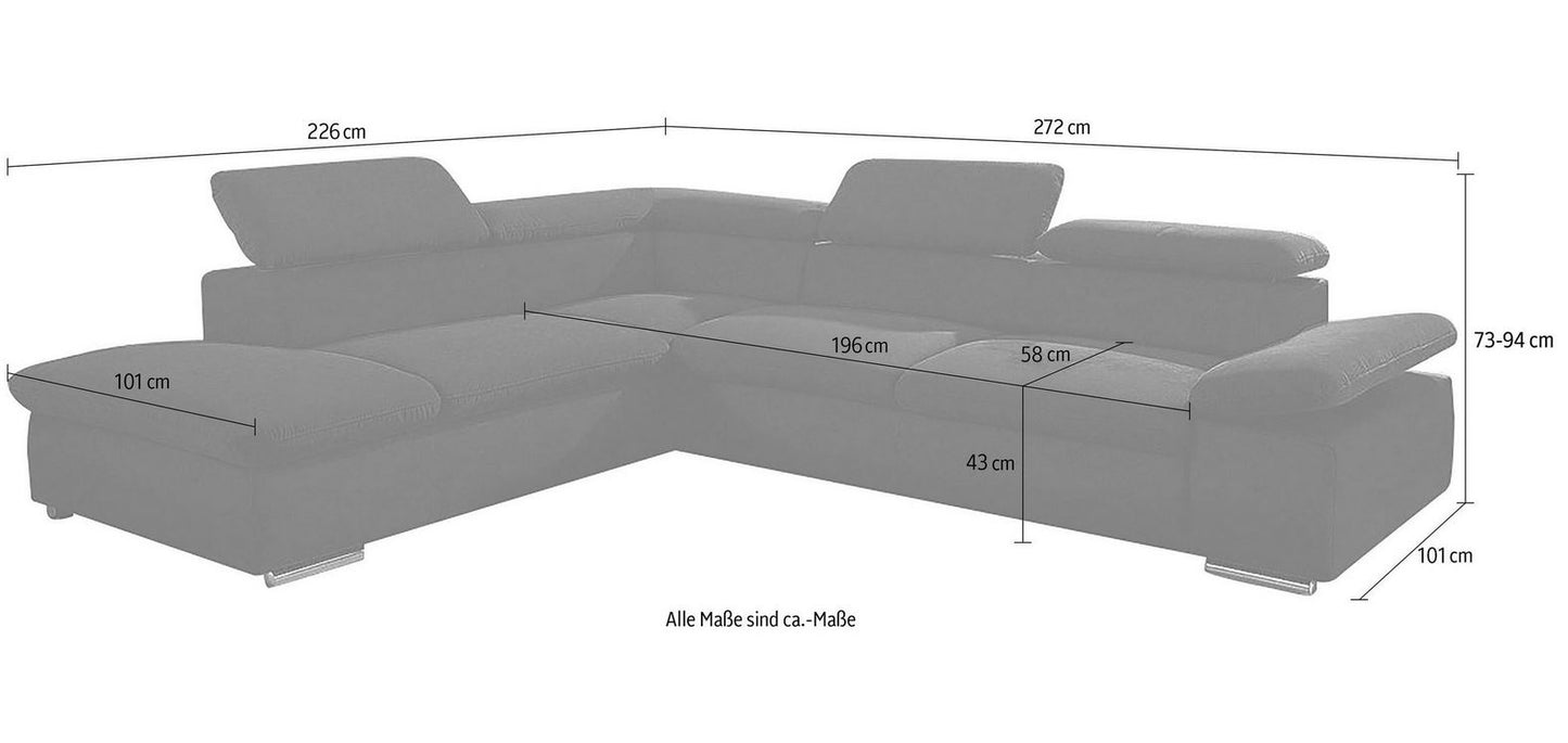 Ecksofa ★ 272x226cm Schwarz Grau Luxus-Microfaser Nubuck Stoff B-Ware