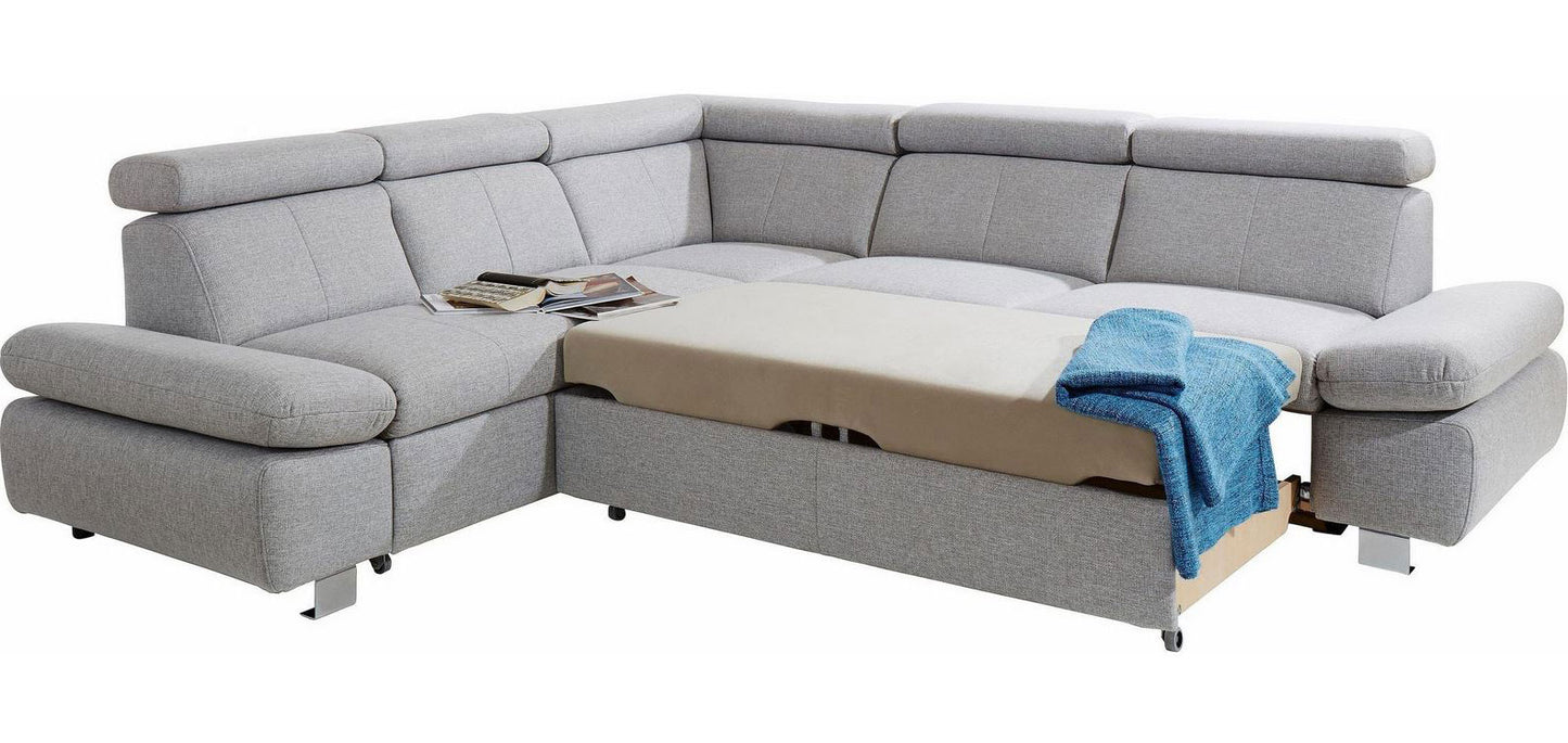 Ecksofa Grau 254x274 cm mit Schlaffunktion, Bettkasten, Armteil- und Kopfteilverstellung Happy Couch OTL - 06
