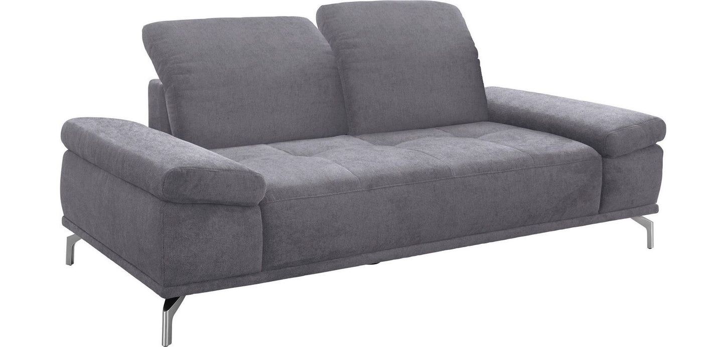 Sofa Caluna 3-Sitzer Couch in Grau mit Federkern, Sitztiefenverstellung und Kopfteilverstellung.