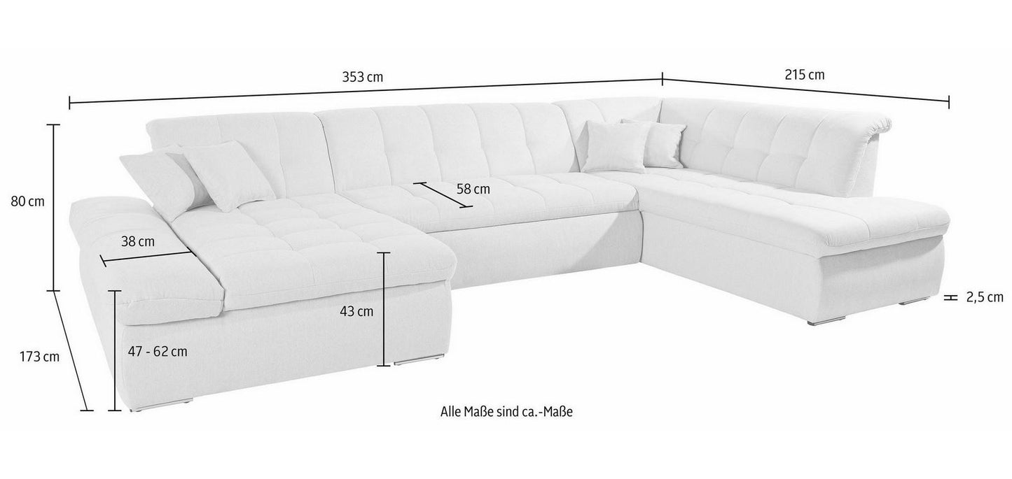 Wohnlandschaft 353 x 215 cm Grau mit Bettfunktion B-Ware