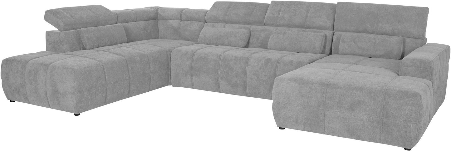 Wohnlandschaft grau hellgrau Brandon mit Kopfteilverstellung, Couch günstig und sofort lieferbar.