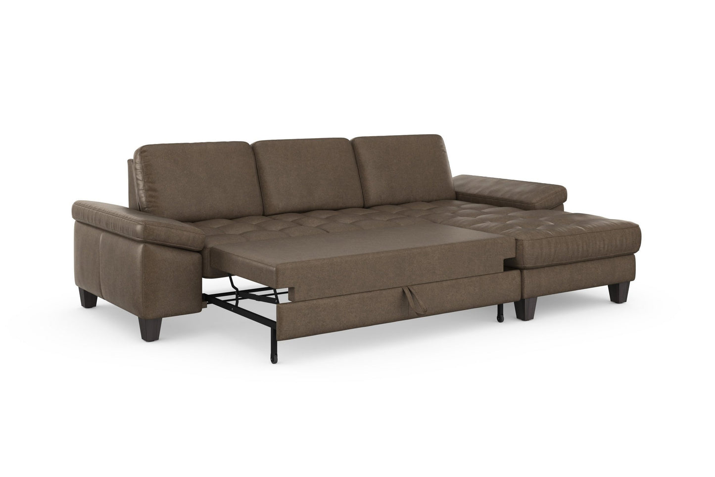 Ecksofa Braun mit Schlaffunktion, Bettkasten, Federkern und Sitztiefenverstellung in Microfaser Lederoptik, Couch Westham jetzt reduziert im Angebot kaufen.
