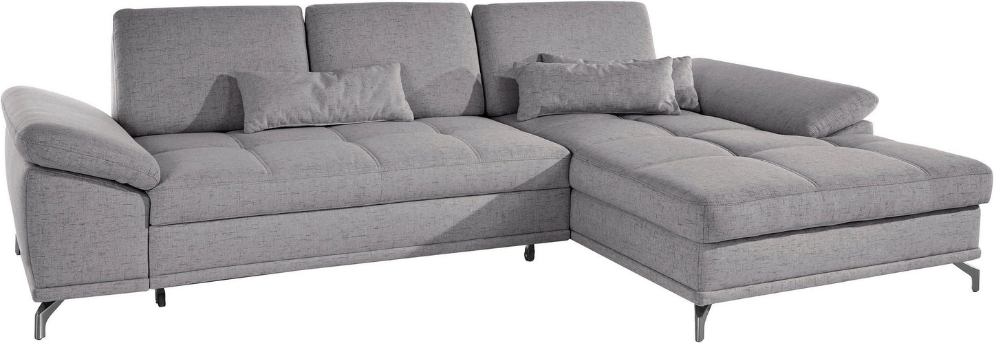Ecksofa + Hocker 301x176cm Grau Federkern, Sitztiefenverstellung B-Ware OTR