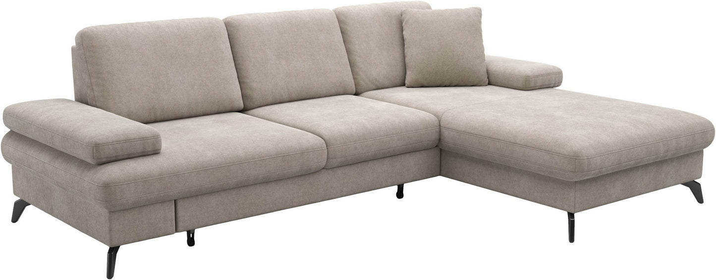 Kleines Ecksofa Taupe Beige mit Schlaffunktion und PUR-Schaum, Morris Jubi.