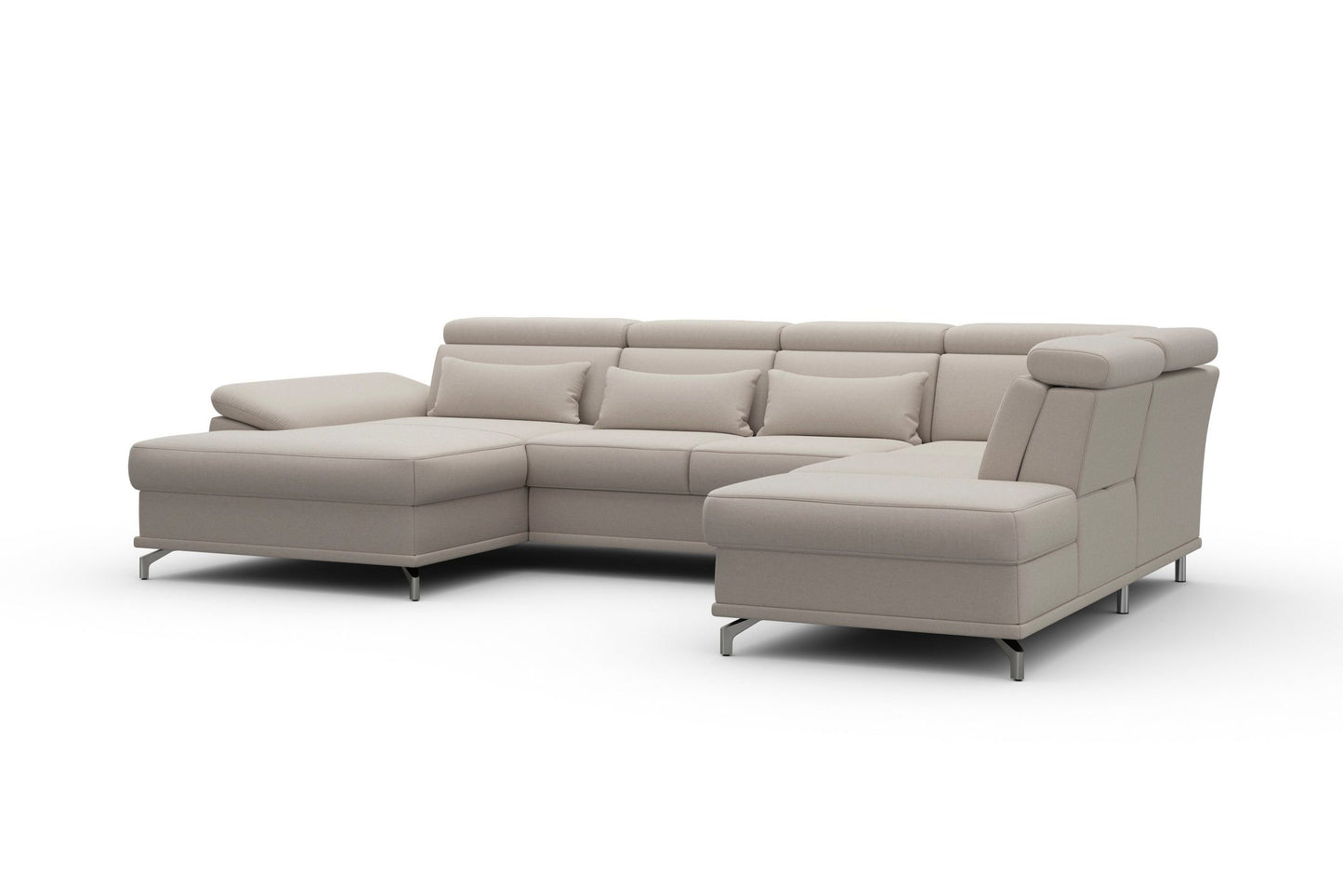 Wohnlandschaft beige mit Federkern, Sitztiefenverstellung und Kopfteilverstellung in Luxus-Microfaser im Angebot sofort lieferbar.