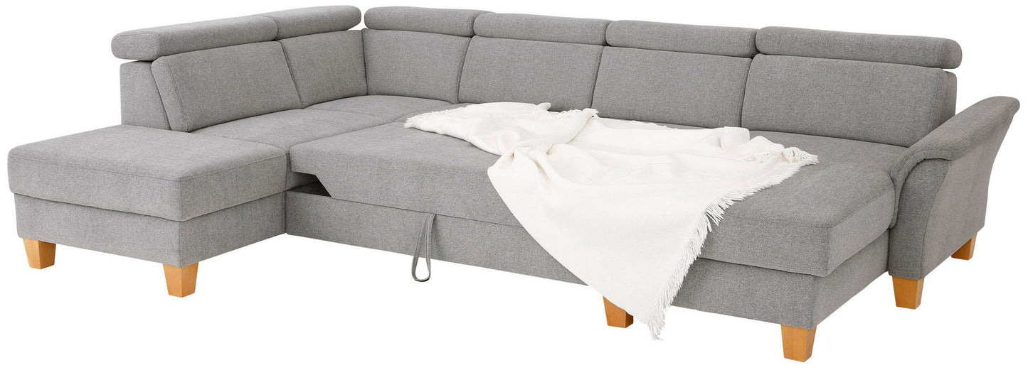 Wohnlandschaft Grau mit Schlaffunktion, Bettkasten, Federkern und Kopfteilverstellung, Conville jetzt reduziert im Angebot kaufen.