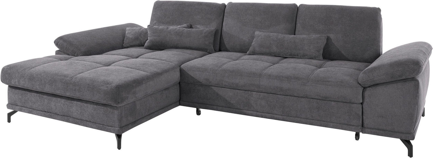 Ecksofa Costello Grau mit Sitztiefenverstellung und Federkern reduziert.
