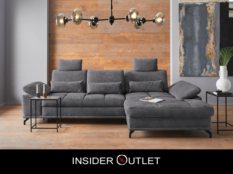 Ecksofa Grau mit Federkern, Sitztiefenverstellung und Armteilverstellung in Luxus-Microfaser Costello, jetzt reduziert im Angebot online bestellen.