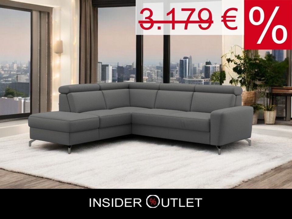 Ecksofa Scarlett Grau mit Schlaffunktion, Bettkasten, Federkern und Kopfteilverstellung in Luxus-Microfaser jetzt reduziert im Angebot online bestellen.