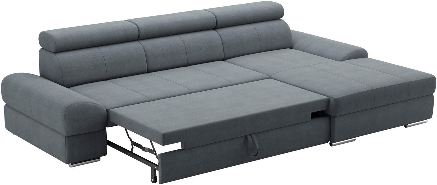 Ecksofa 284x171 cm Grau Schlaffunktion Kopfteilverstellung Luxus-Microfaser B-Ware
