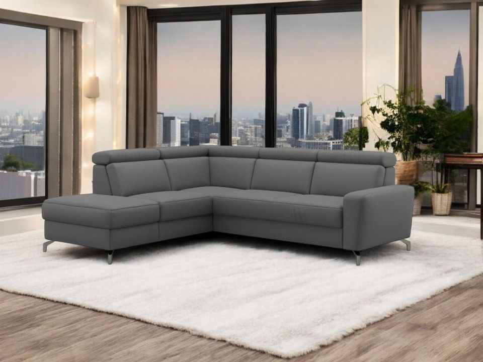 Ecksofa Scarlett Grau mit Schlaffunktion, Bettkasten, Federkern und Kopfteilverstellung in Luxus-Microfaser jetzt reduziert im Angebot online bestellen.