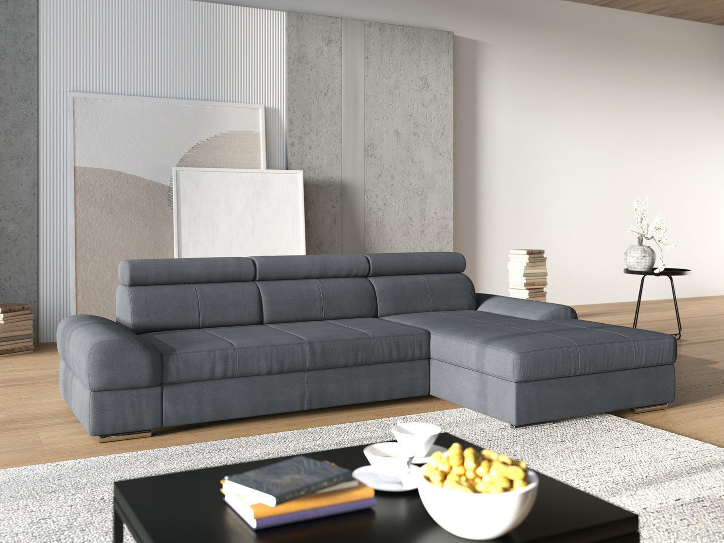 Ecksofa 284x171 cm Grau Schlaffunktion Kopfteilverstellung Luxus-Microfaser B-Ware