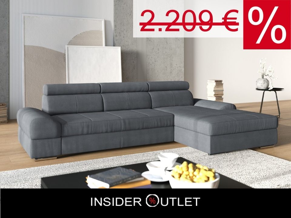 Ecksofa 284x171 cm Grau Schlaffunktion Kopfteilverstellung Luxus-Microfaser B-Ware