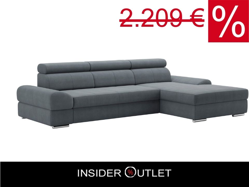 Ecksofa 284x171 cm Grau Schlaffunktion Kopfteilverstellung Luxus-Microfaser B-Ware
