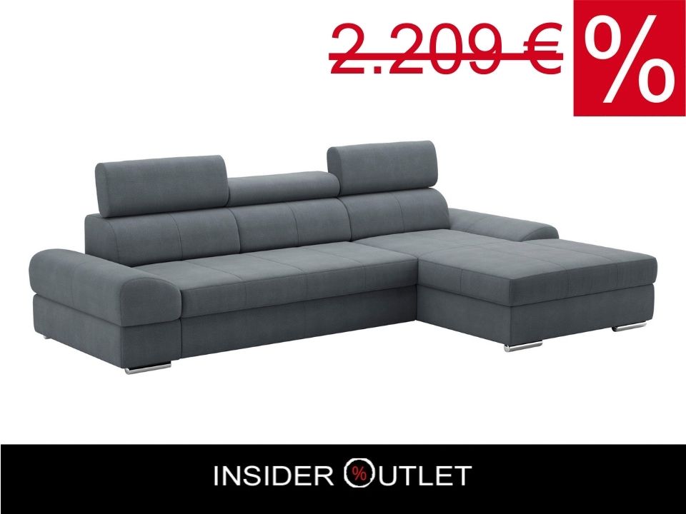 Ecksofa 284x171 cm Grau Schlaffunktion Kopfteilverstellung Luxus-Microfaser B-Ware