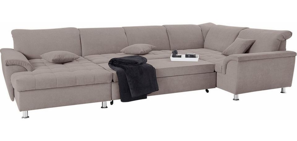 Wohnlandschaft 352cm Taupe Schlaffunktion Bettkasten Beige B-Ware