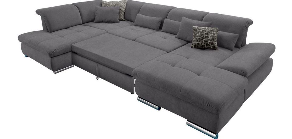 Wohnlandschaft inkl. Hocker Musterring SO4100 Grau 365cm Bettfunktion B-Ware