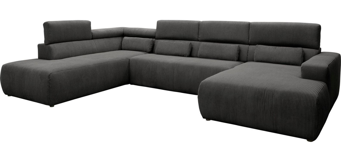 Wohnlandschaft Cord Grau U-Form Cordsofa 359x228 cm B-Ware