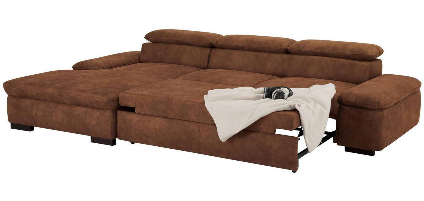 Ecksofa 286x174cm Schlaffunktion Microfaser Braun Lederoptik B-Ware