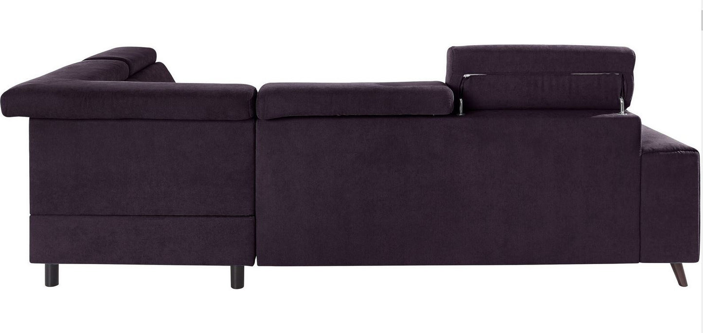 Ecksofa Forza in pflegeleichtem Microfaser in Purple Lila mit Kopfteilverstellung.