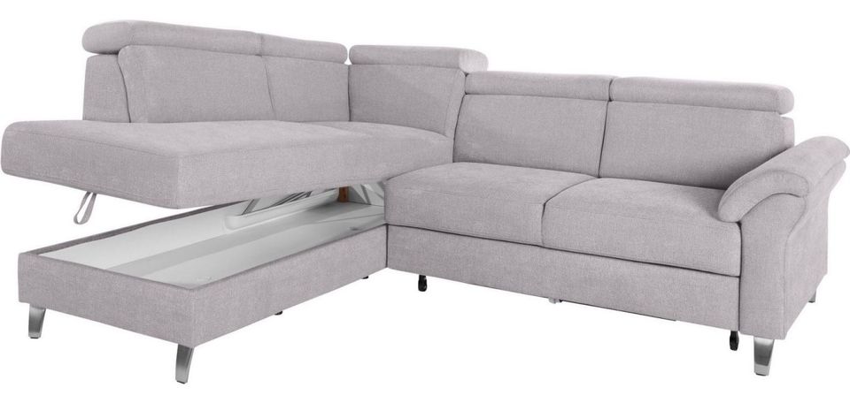 Ecksofa 245x194cm Grau Schlaffunktion Bettkasten Federkern B-Ware