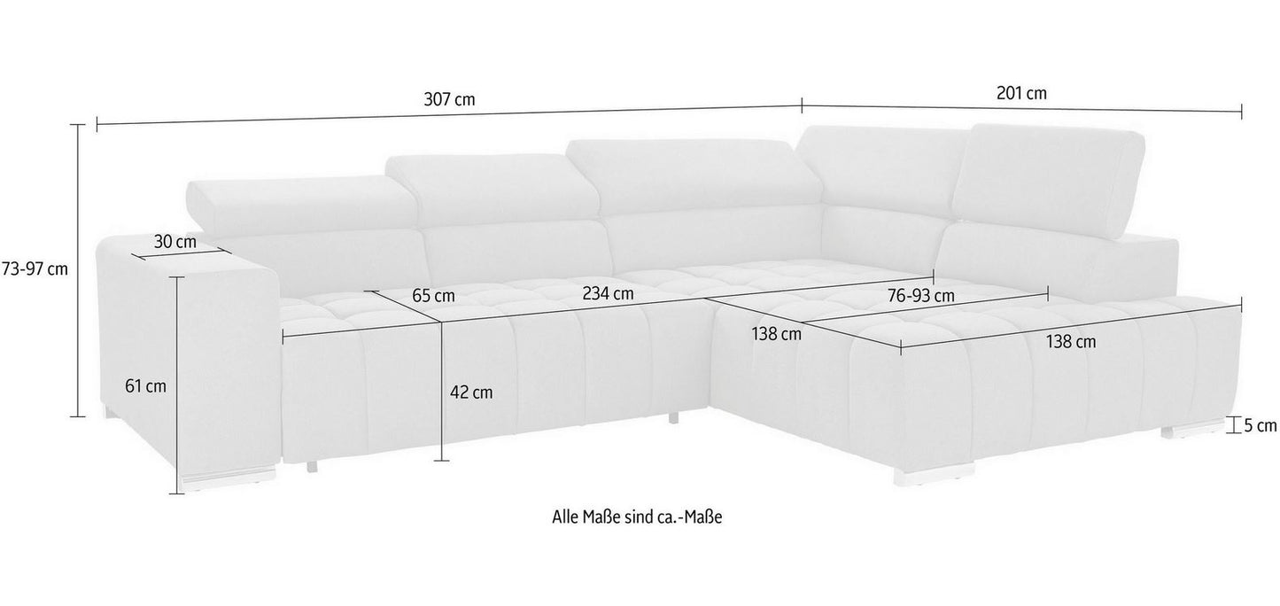 BIG Ecksofa 307x201cm Grau Schlaffunktion B-Ware