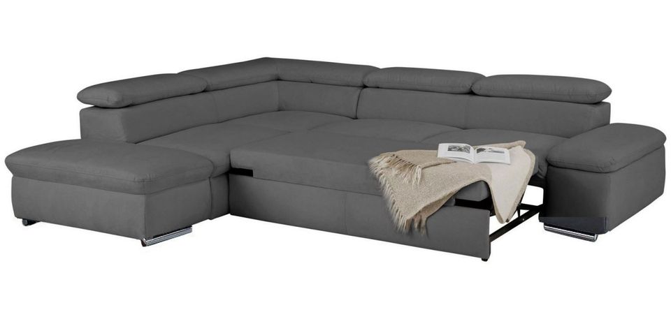 Ecksofa ★ 272x226cm Grau Schlaffunktion Bett Microfaser B-ware