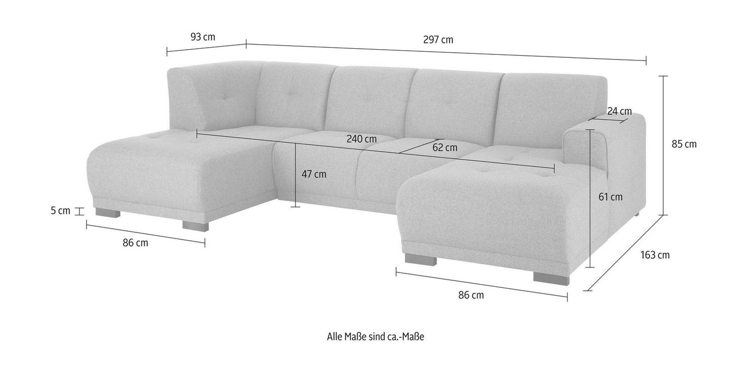 Wohnlandschaft 297x163 cm Grau Struktur U-Form B-Ware