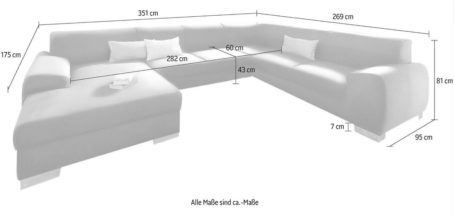XXL Wohnlandschaft 351cm Federkern Kunstleder Braun Schlamm B-Ware