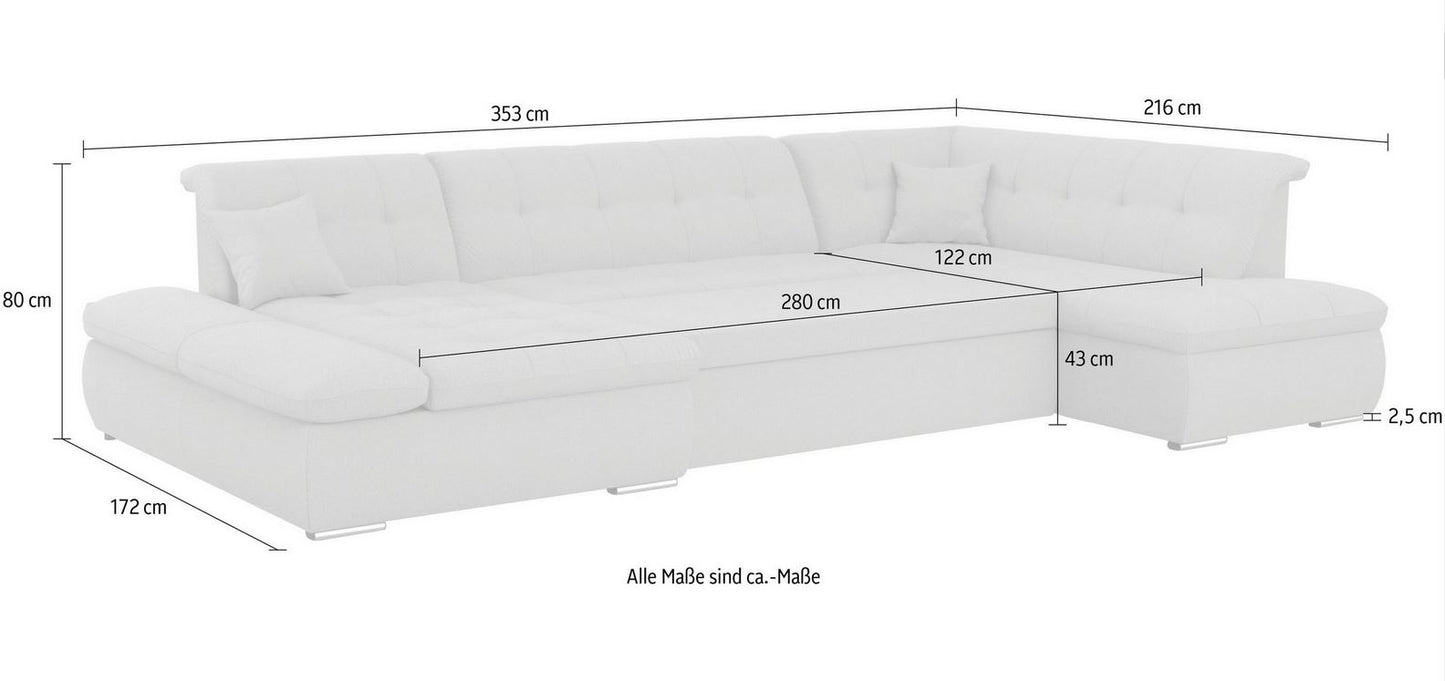 Wohnlandschaft 353 x 215 cm Grau mit Bettfunktion B-Ware