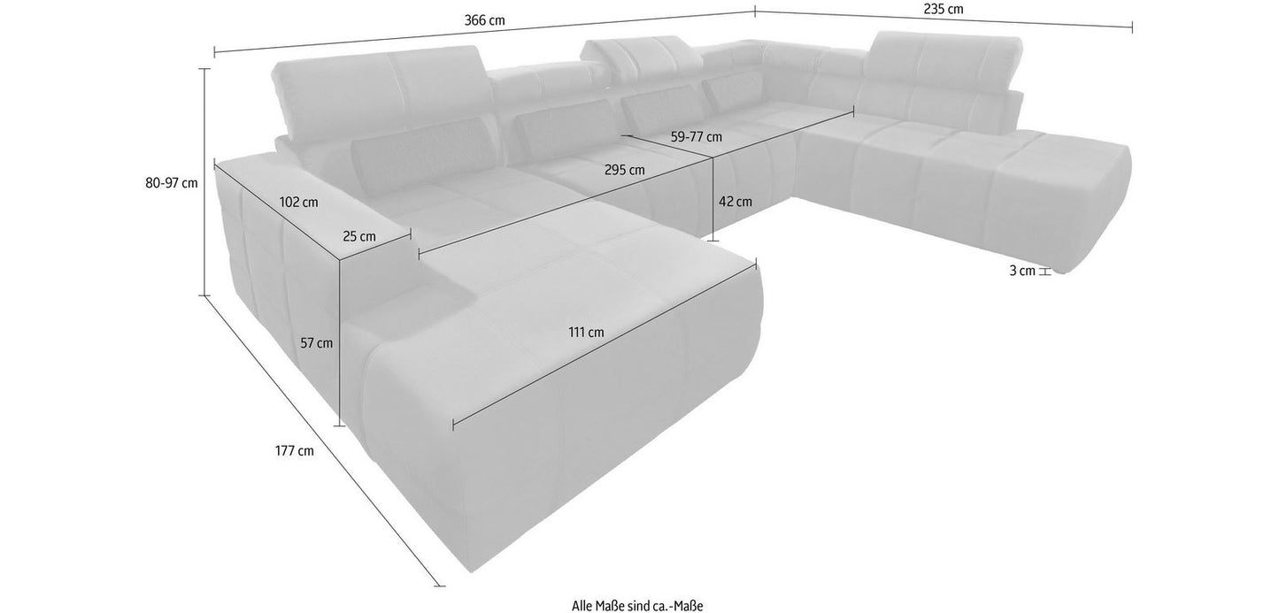Wohnlandschaft 359 cm Braun Sitztiefenverst. Lederoptik B-Ware